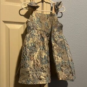 SHEIN Blue and Pink Floral Brocade Dress